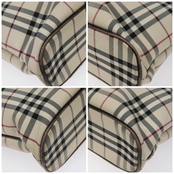BURBERRY Nova Check Hand Bag Nylon Beige Dark Brown Silver Auth - Picture 16 of 16